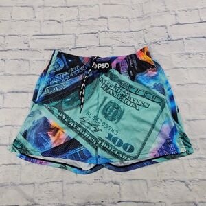 PSD Mesh Shorts Men XL Teal Multi Money Print Graphic Streetwear Basketball